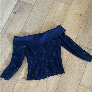 Navy Off-Shoulder Lace Top